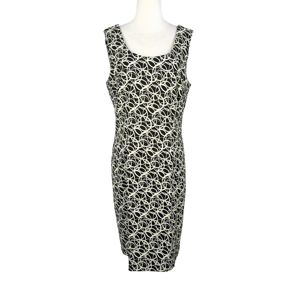 Connected Apparel Black and Cream Patterned Dress